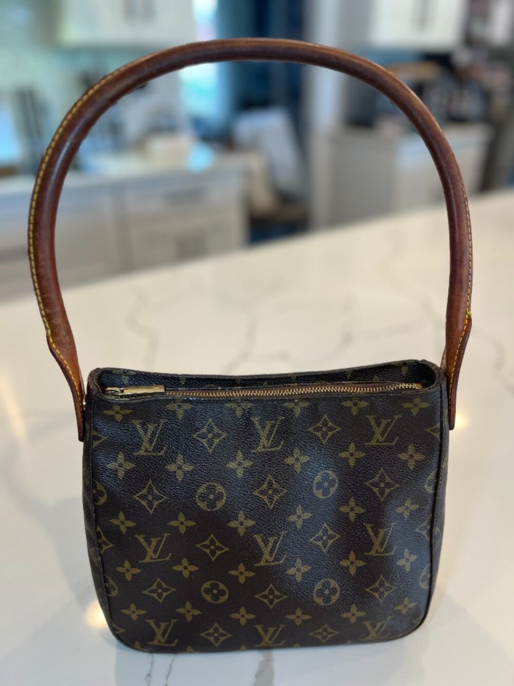 Vintage Louis Vuitton Monogram Looping PM Shoulder Bag Brown Canvas Leather